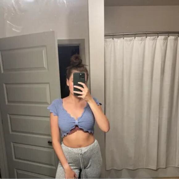 Zara Blue Knit crop top Size  Small - Picture 4 of 4